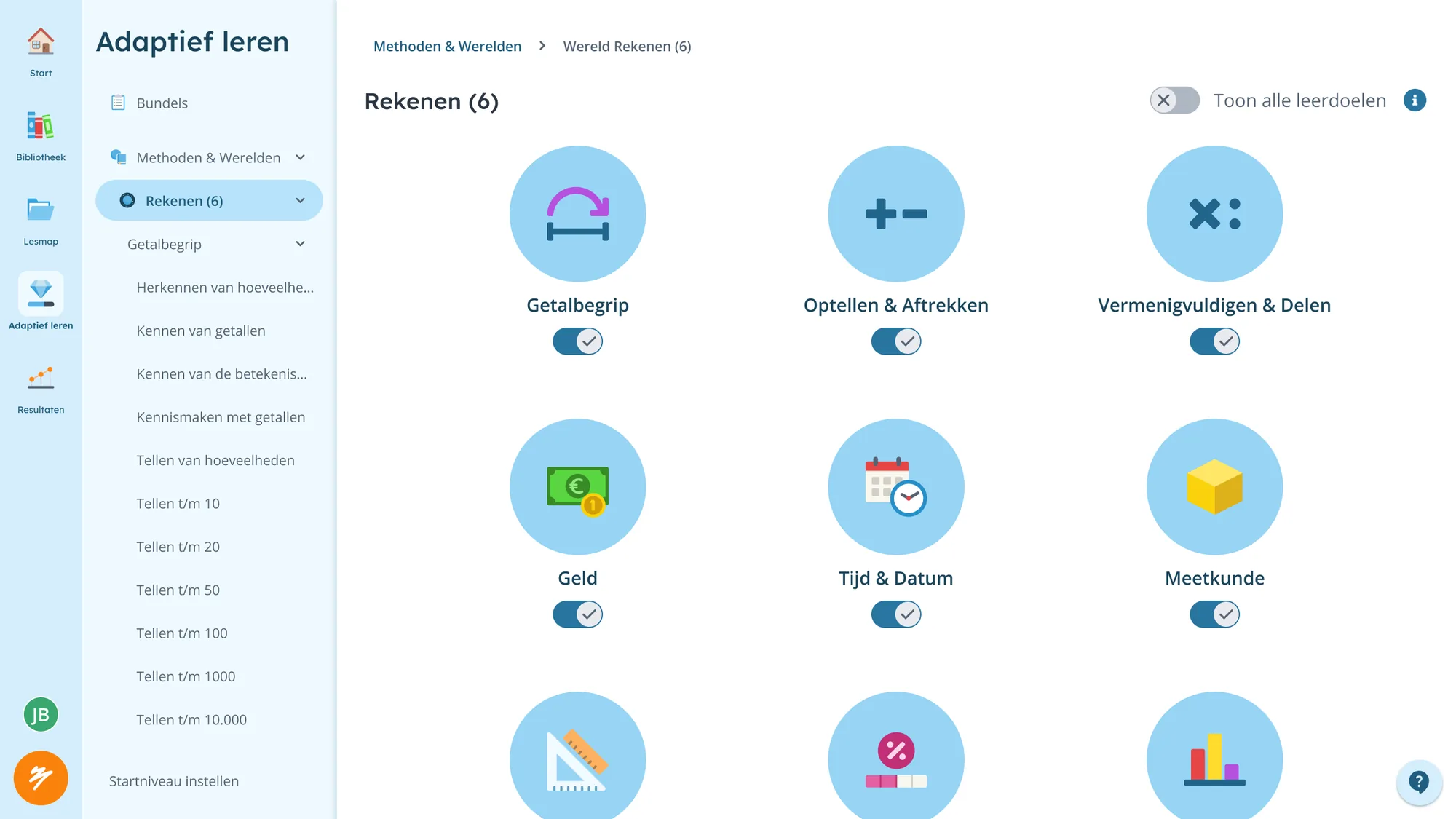 Secondary navigation showing curriculum categories for math concepts